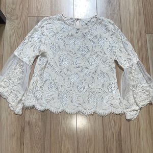 Adiva Cream Lace Bell Sleeve Blouse